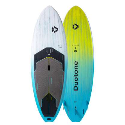 Duotone surfboard with gradient design on a white background