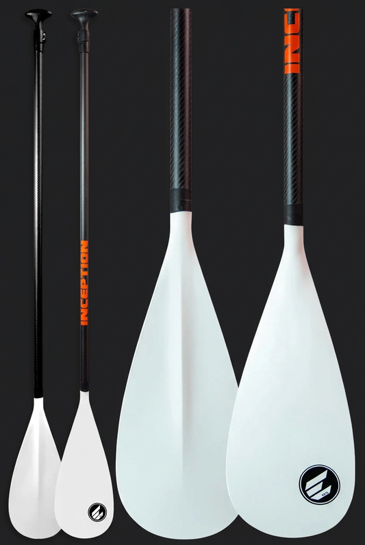ECS Inception adjustable SUP paddle with four views on charcoal background